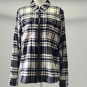 Chaps Unisex Jacket Shirt Cotton plaid black cream Zipper Front Pockets Size M